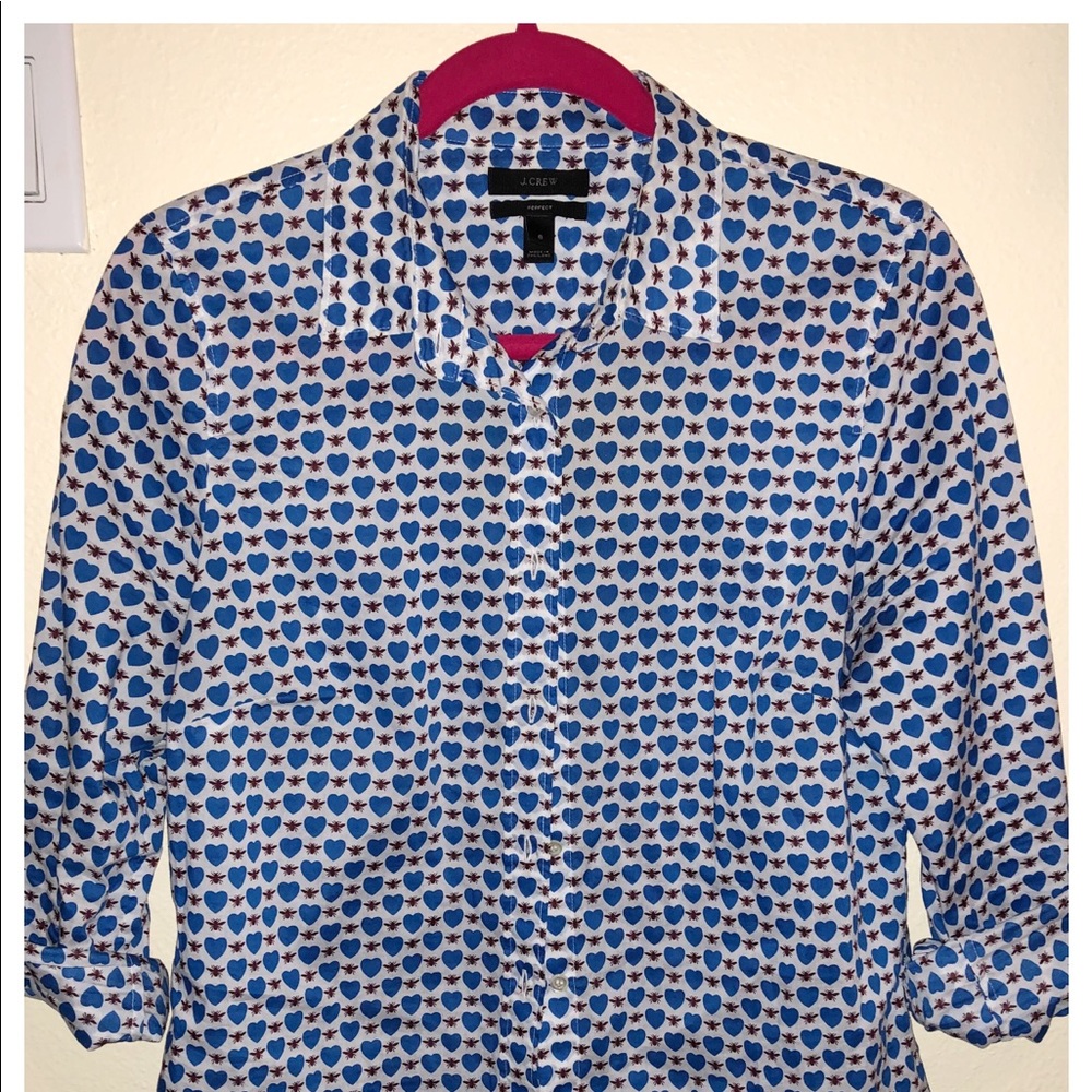 J. Crew Perfect button down w/ Bees & blue hearts